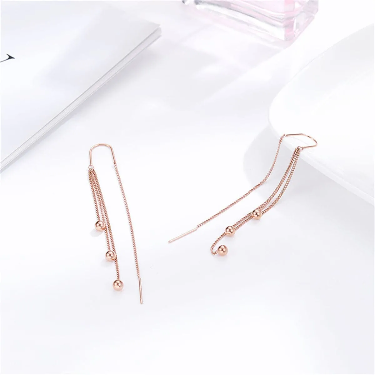 18K Rose Gold-Plated Beaded Tassel Drop Earrings