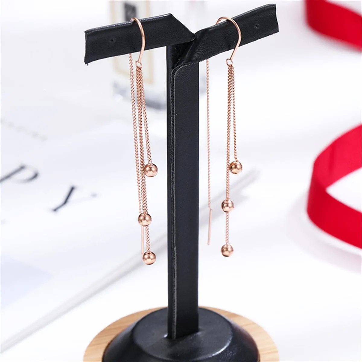 18K Rose Gold-Plated Beaded Tassel Drop Earrings
