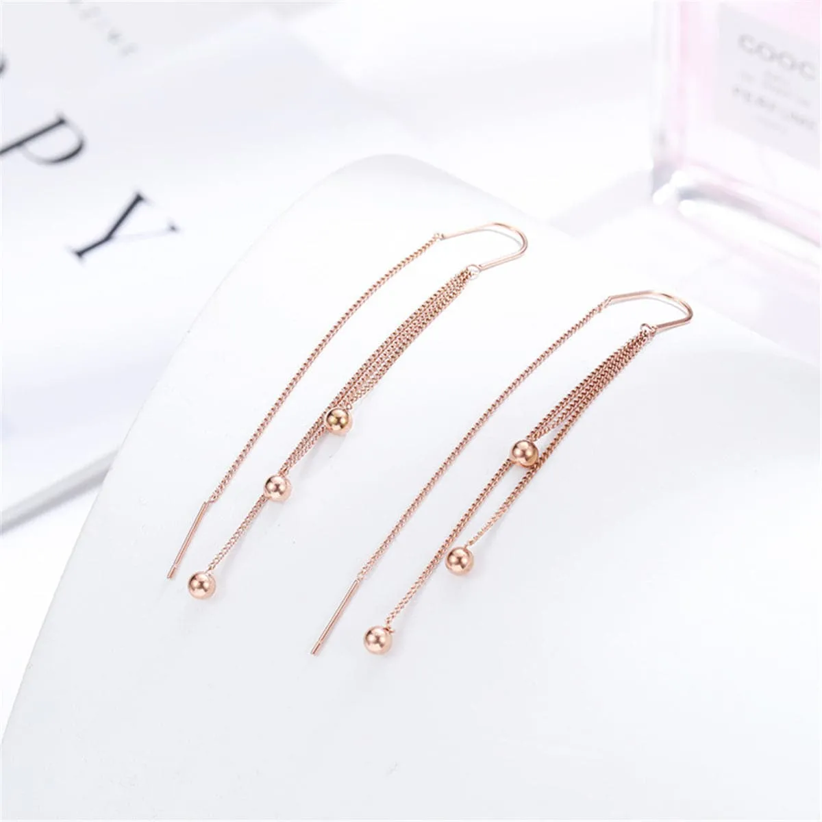 18K Rose Gold-Plated Beaded Tassel Drop Earrings