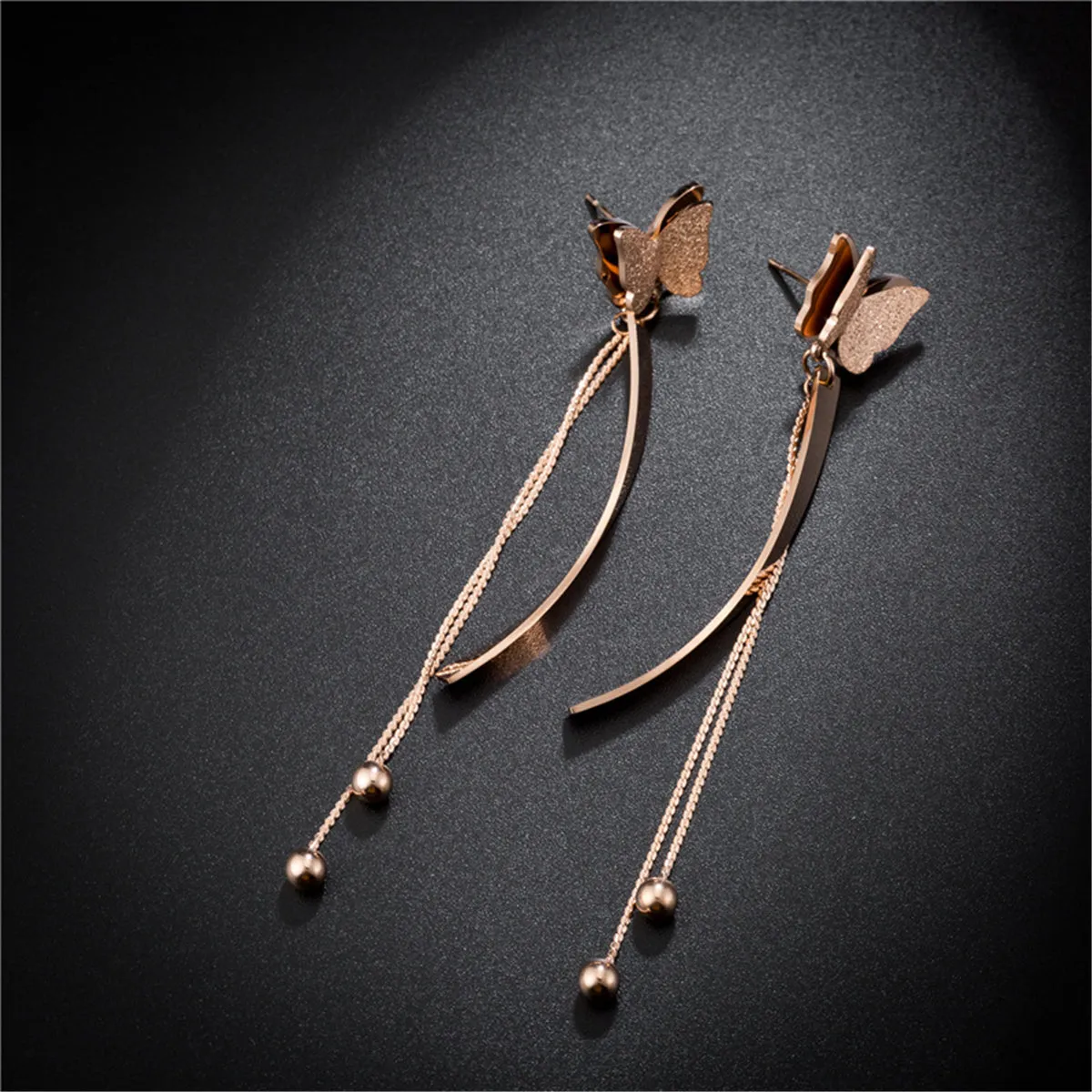 18K Rose Gold-Plated Butterfly Tassel Drop Earrings