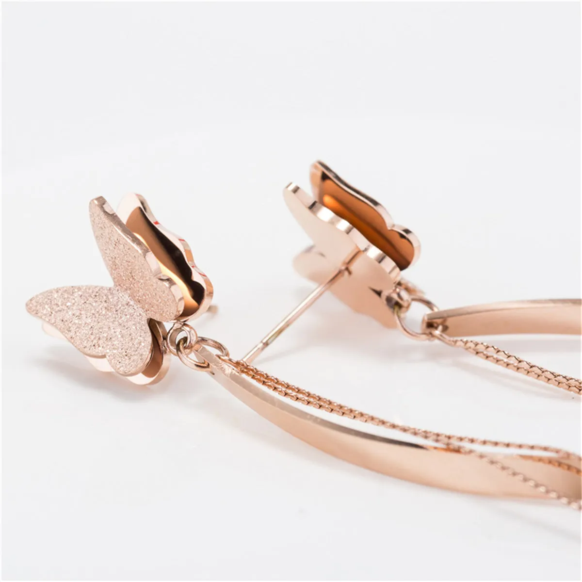 18K Rose Gold-Plated Butterfly Tassel Drop Earrings