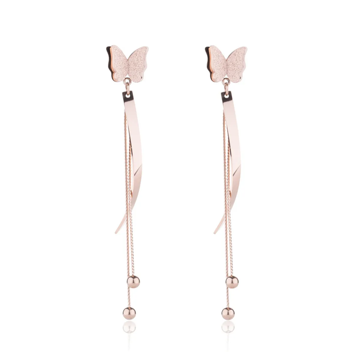 18K Rose Gold-Plated Butterfly Tassel Drop Earrings