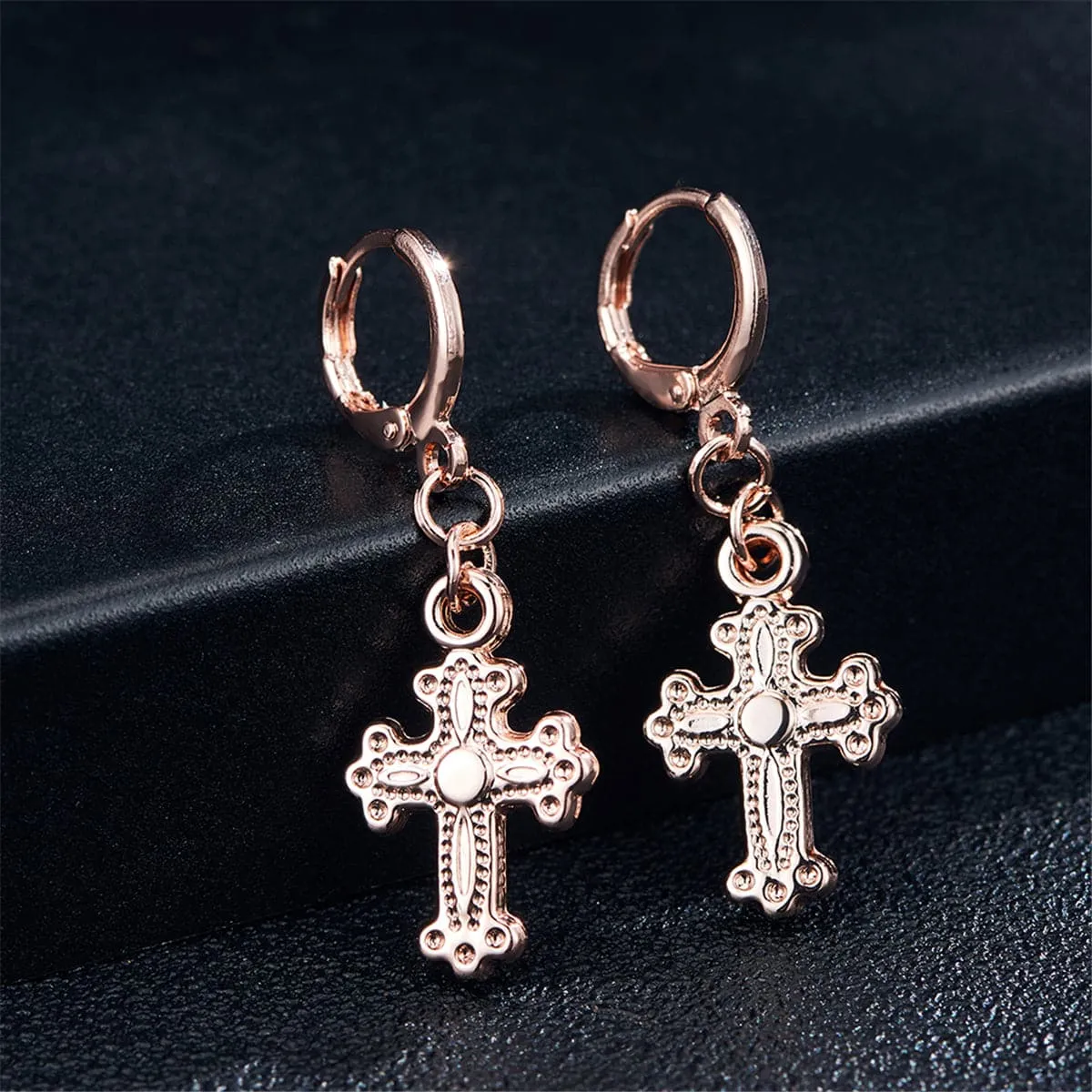 18K Rose Gold-Plated Cross Drop Earrings