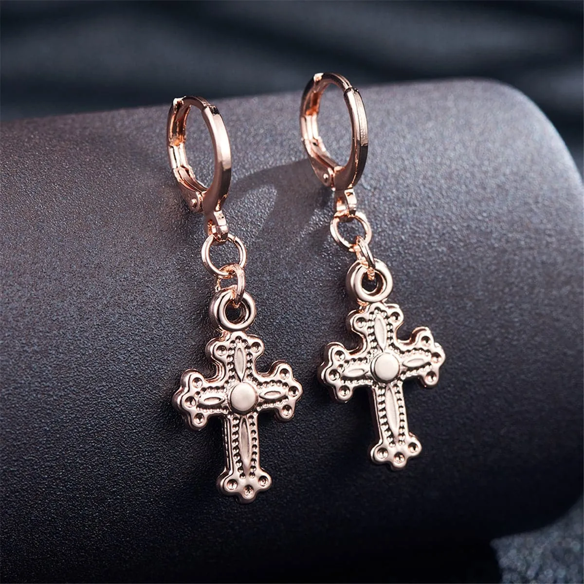 18K Rose Gold-Plated Cross Drop Earrings