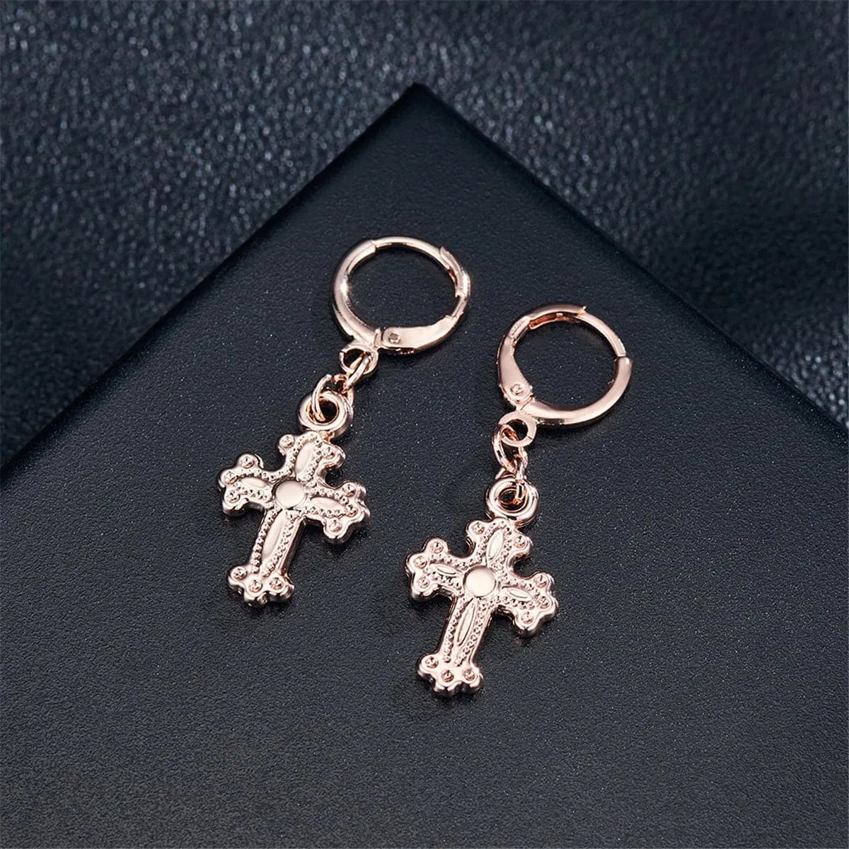 18K Rose Gold-Plated Cross Drop Earrings