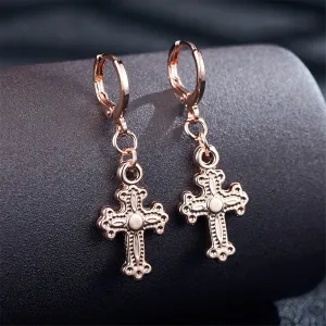 18K Rose Gold-Plated Cross Drop Earrings