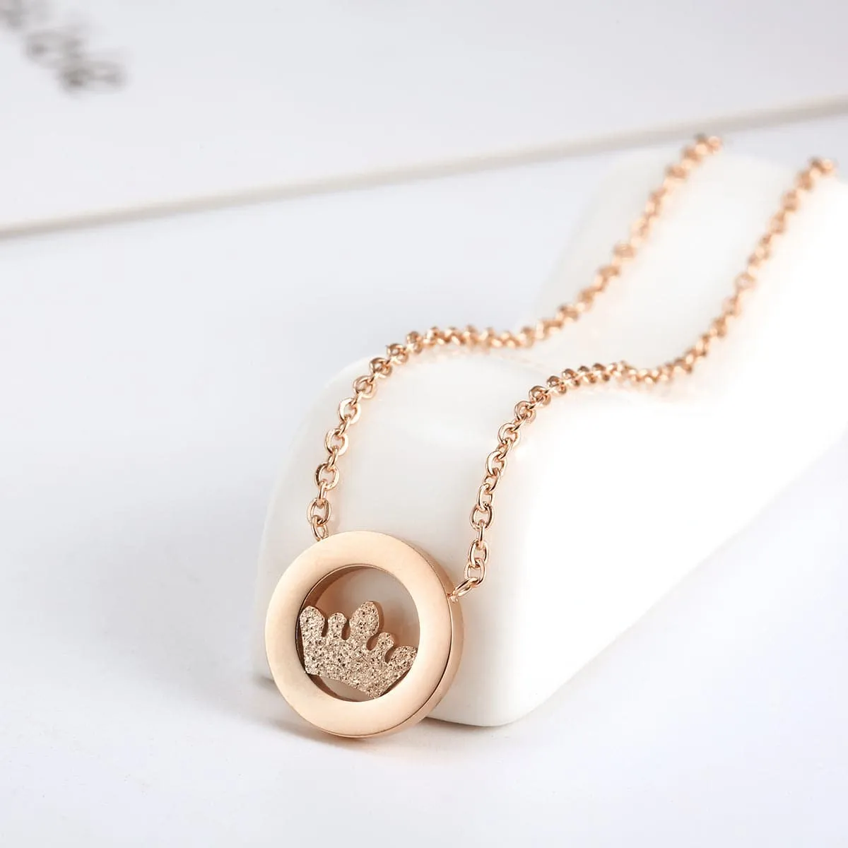 18K Rose Gold-Plated Crown Pendant Necklace
