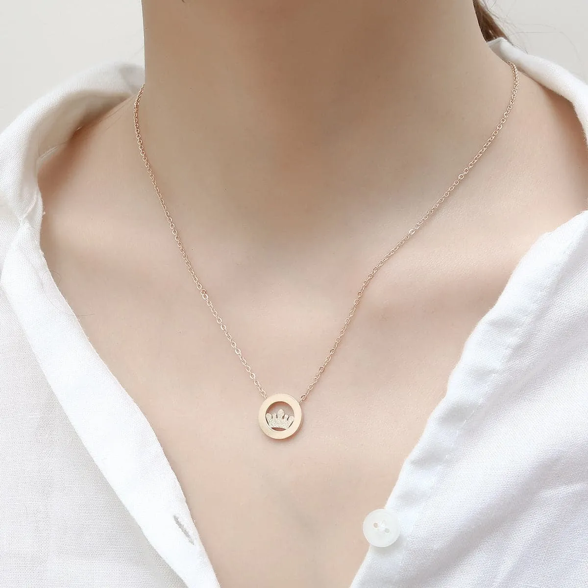18K Rose Gold-Plated Crown Pendant Necklace