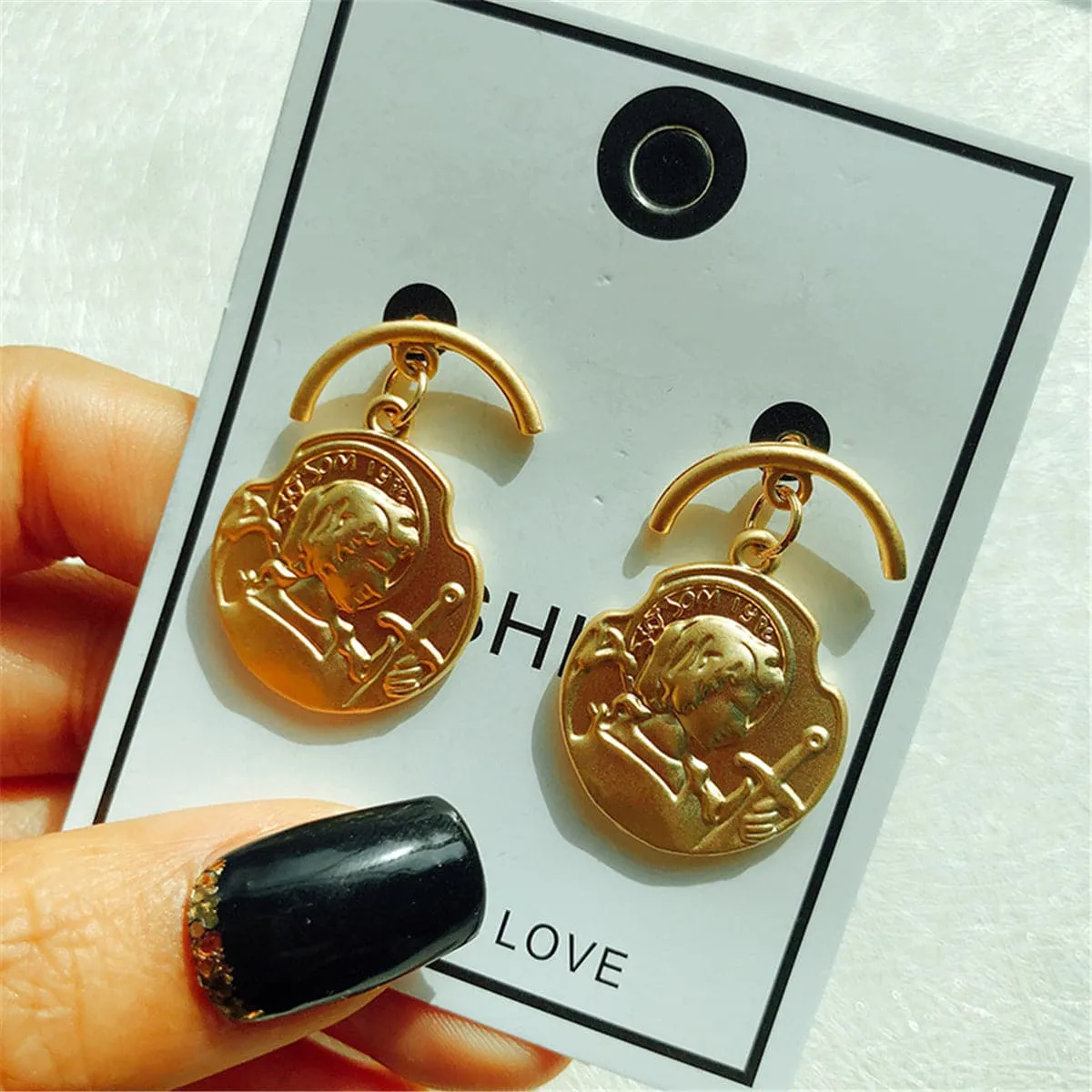 18K Rose Gold-Plated Curved Coin Drop Earrings