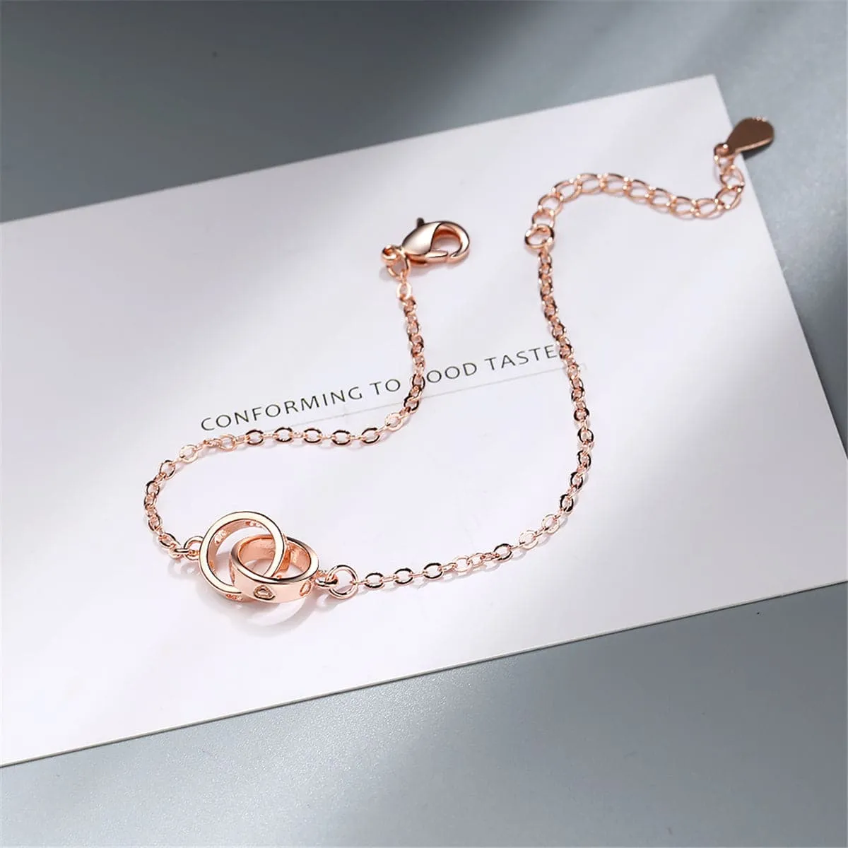18K Rose Gold-Plated Double-Crossing Ring Charm Bracelet