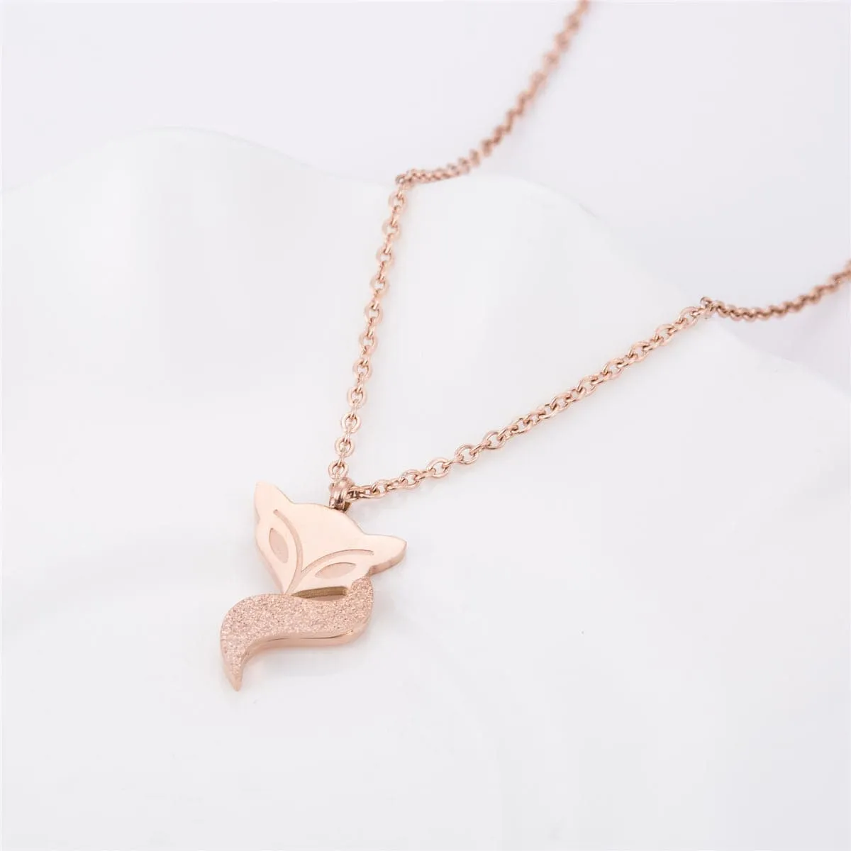 18K Rose Gold-Plated Frosted Fox Pendant Necklace