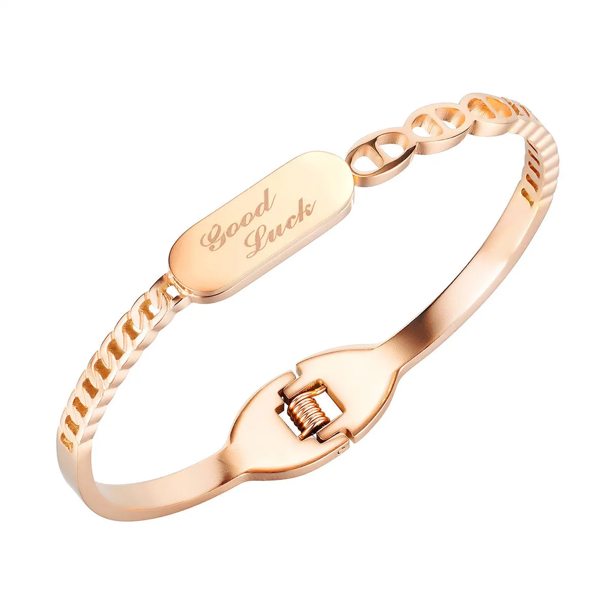 18K Rose Gold-Plated 'Good Luck' Curb Chain Bangle