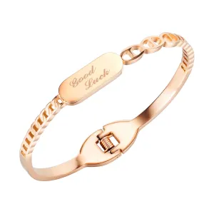 18K Rose Gold-Plated 'Good Luck' Curb Chain Bangle