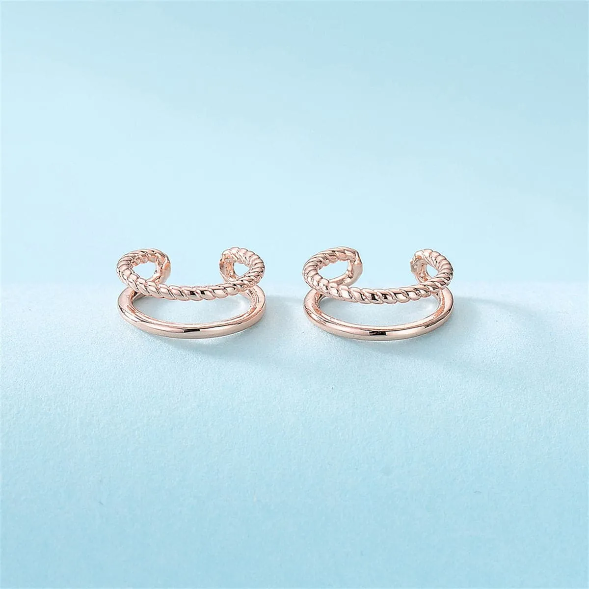 18K Rose Gold-Plated Half-Twine Layered Ear Cuffs Set