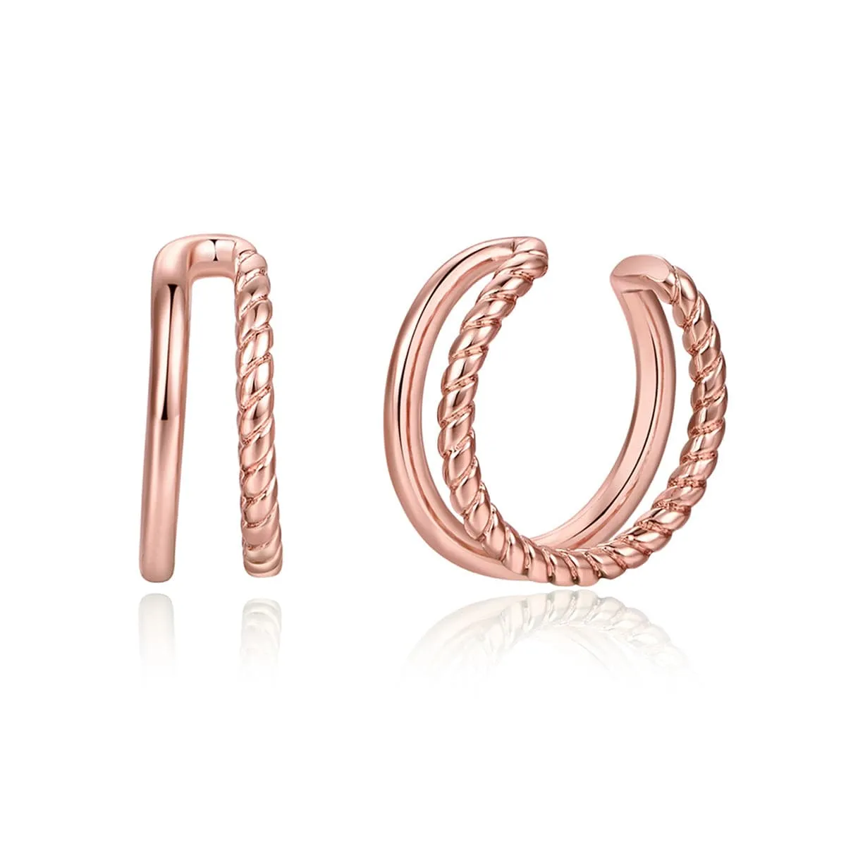 18K Rose Gold-Plated Half-Twine Layered Ear Cuffs Set