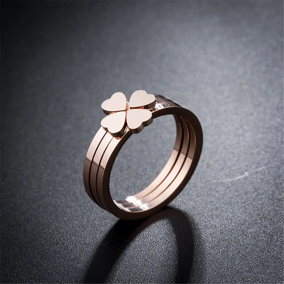 18K Rose Gold-Plated Heart Clover Ring