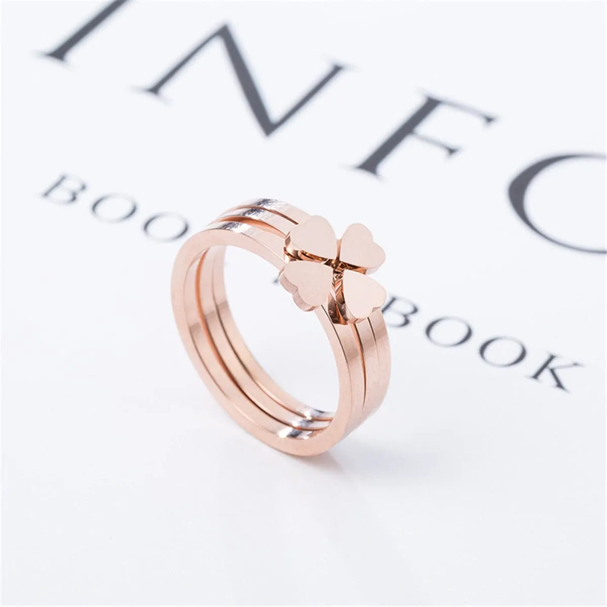 18K Rose Gold-Plated Heart Clover Ring