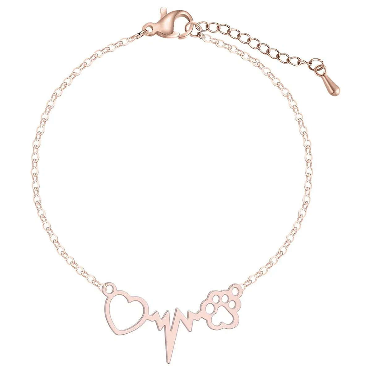 18K Rose Gold-Plated Heart Paw Charm Bracelet