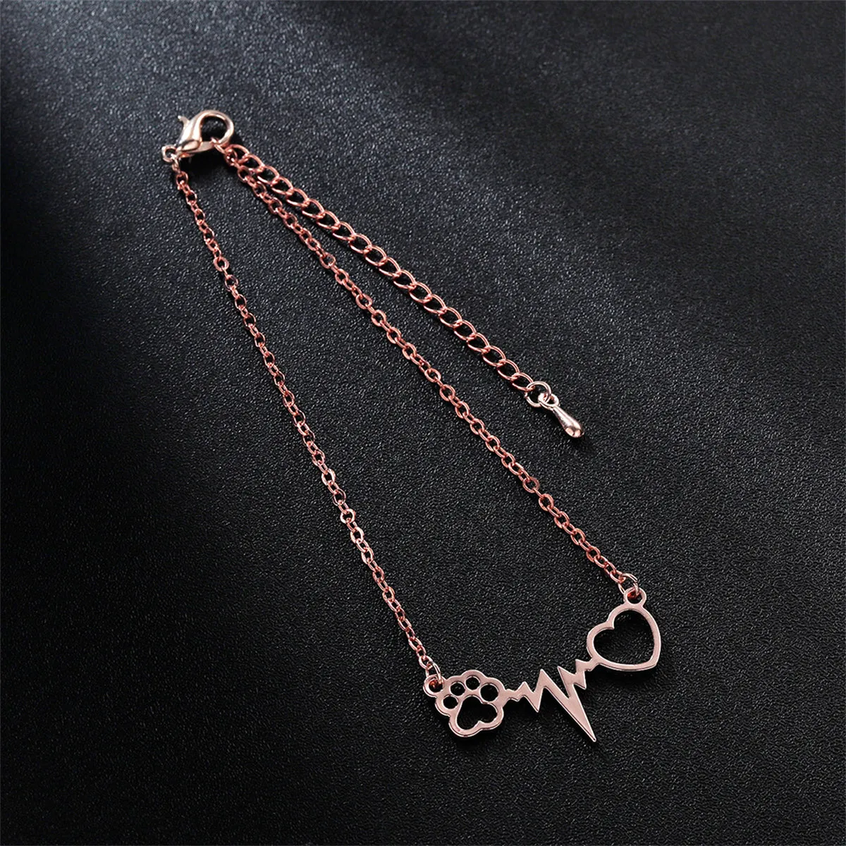 18K Rose Gold-Plated Heart Paw Charm Bracelet