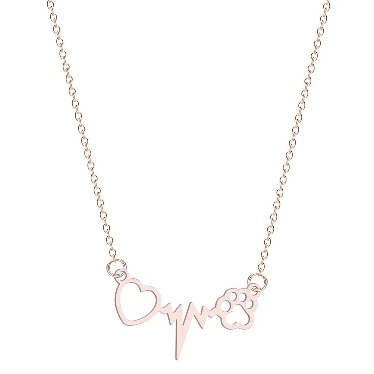 18K Rose Gold-Plated Heartbeat Paw Pendant Necklace