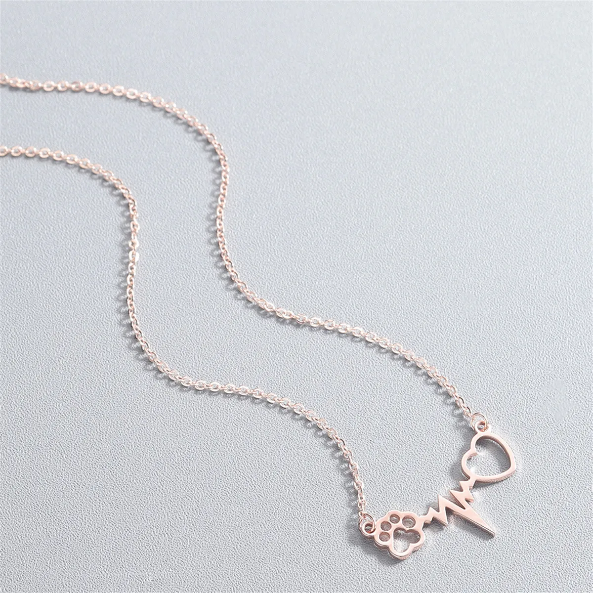 18K Rose Gold-Plated Heartbeat Paw Pendant Necklace
