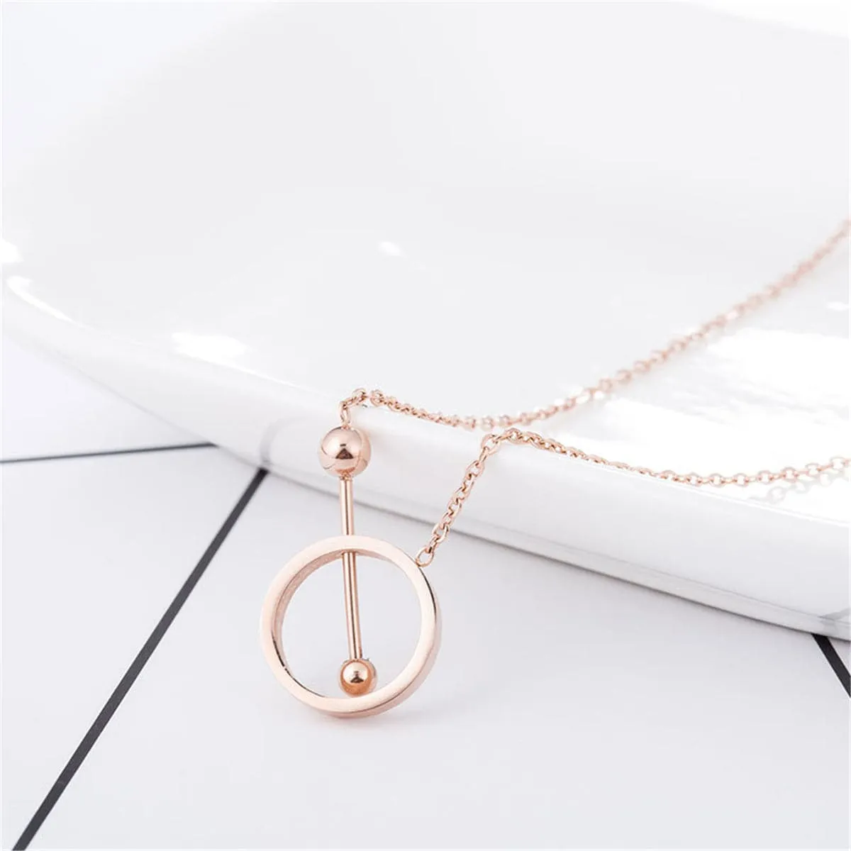 18K Rose Gold-Plated Hollow Circle & Bar Pendant Necklace