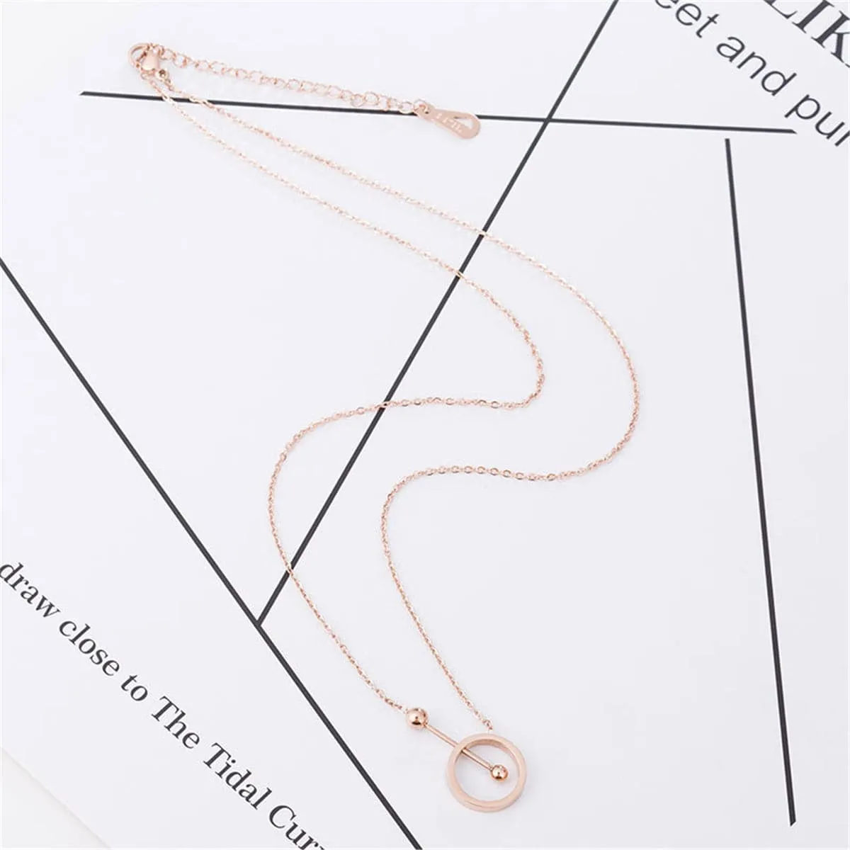 18K Rose Gold-Plated Hollow Circle & Bar Pendant Necklace