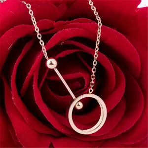 18K Rose Gold-Plated Hollow Circle & Bar Pendant Necklace