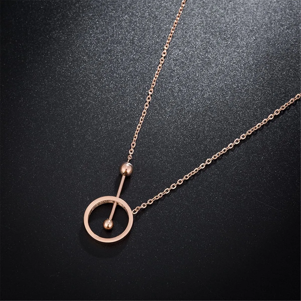 18K Rose Gold-Plated Hollow Circle & Bar Pendant Necklace