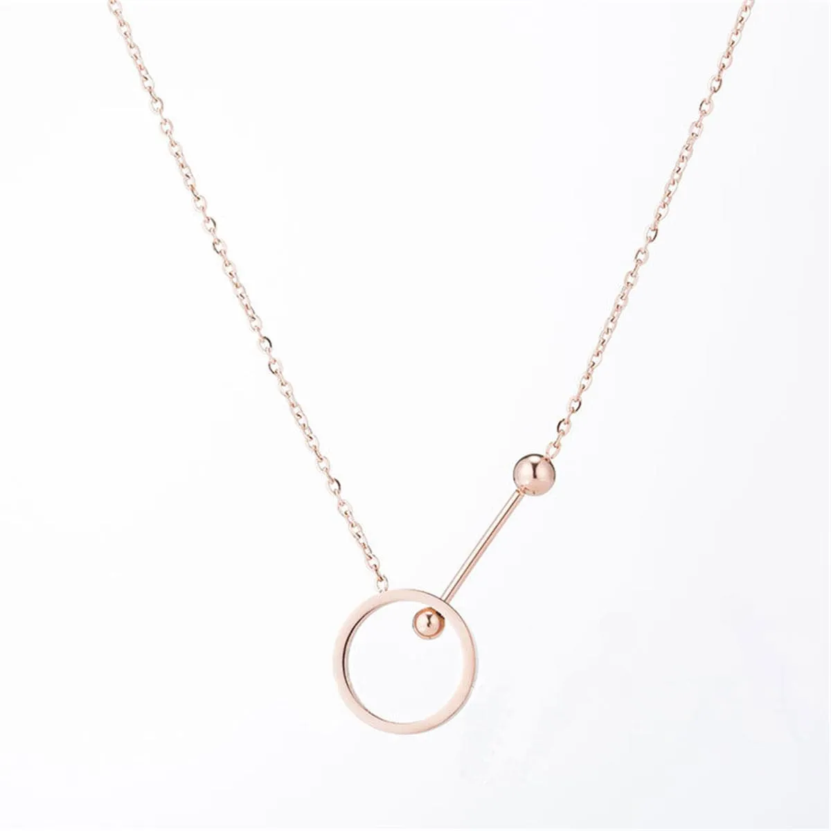 18K Rose Gold-Plated Hollow Circle & Bar Pendant Necklace