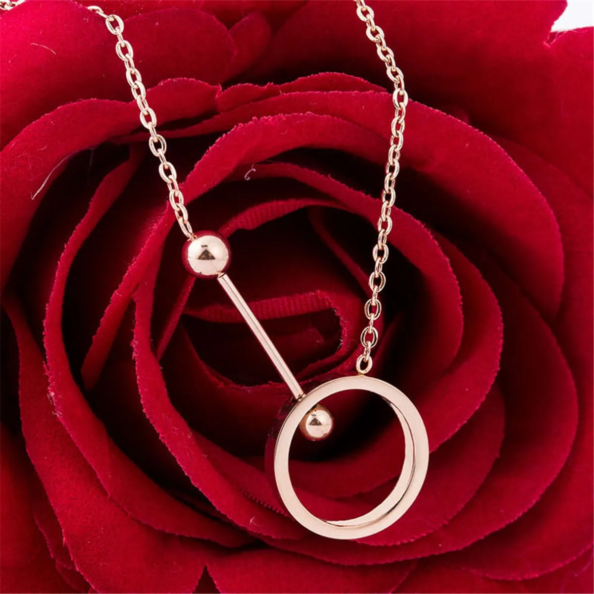 18K Rose Gold-Plated Hollow Circle & Bar Pendant Necklace