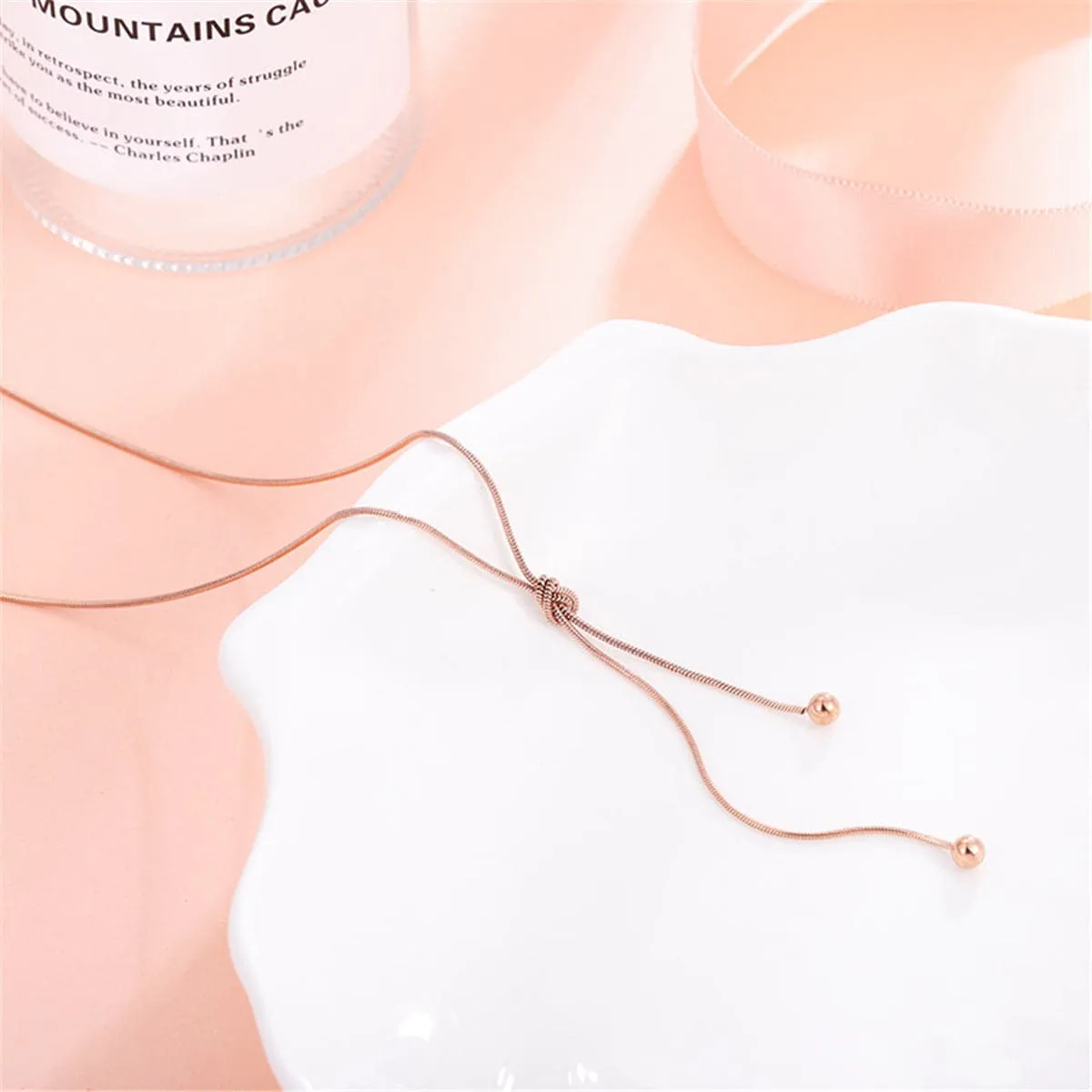 18K Rose Gold-Plated Knot Bead Lariat Necklace