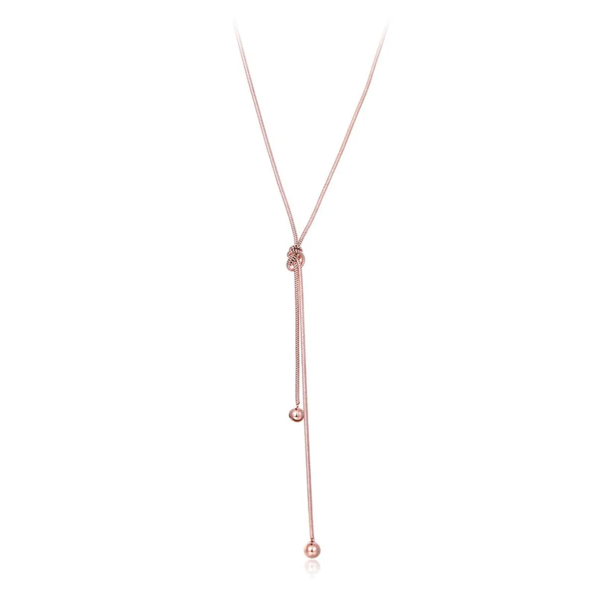 18K Rose Gold-Plated Knot Bead Lariat Necklace