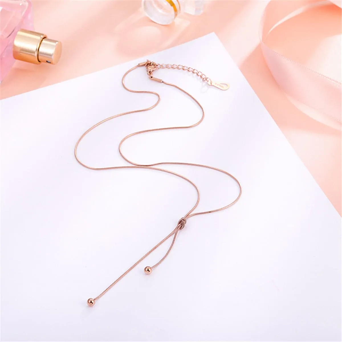 18K Rose Gold-Plated Knot Bead Lariat Necklace