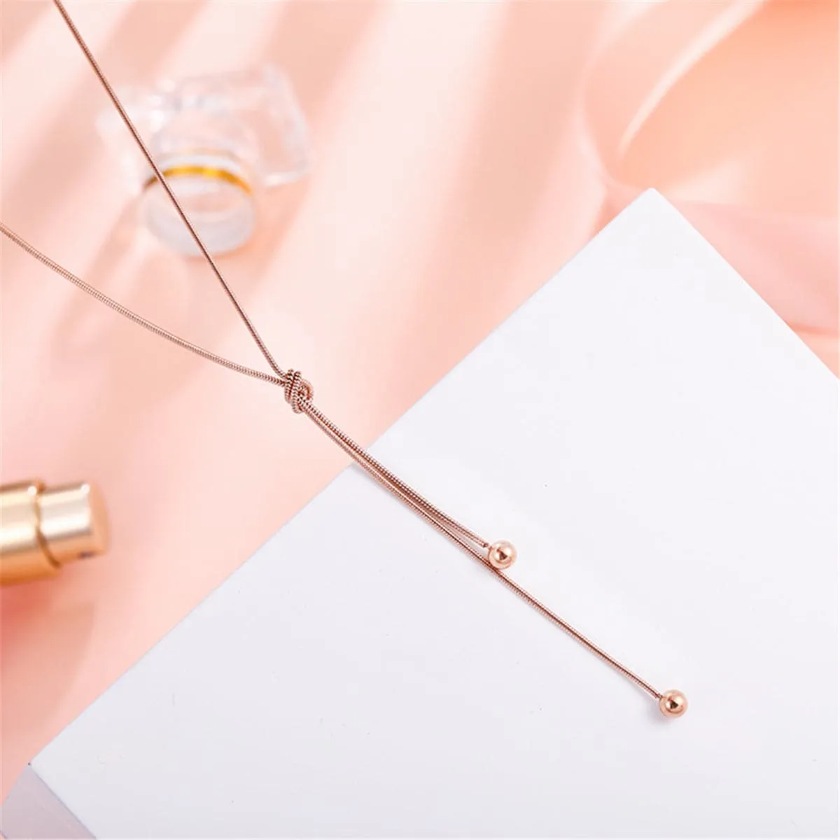 18K Rose Gold-Plated Knot Bead Lariat Necklace