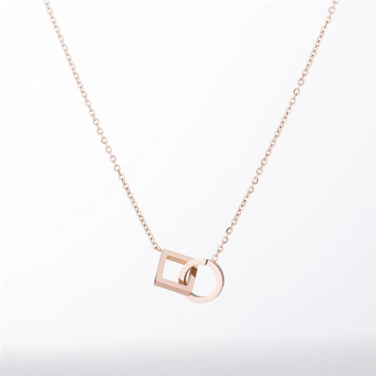 18K Rose Gold-Plated Open Ring & Square Pendant Necklace