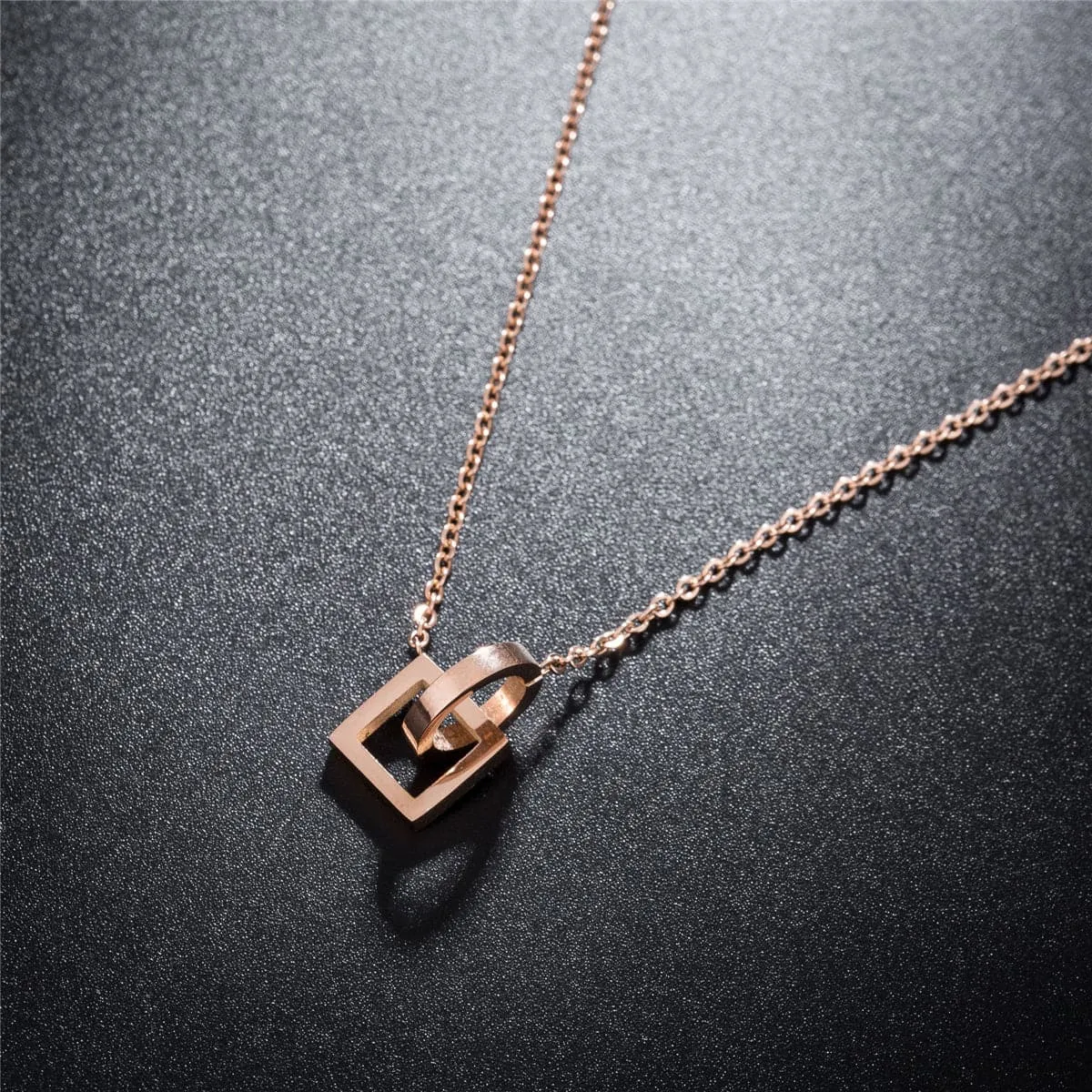 18K Rose Gold-Plated Open Ring & Square Pendant Necklace
