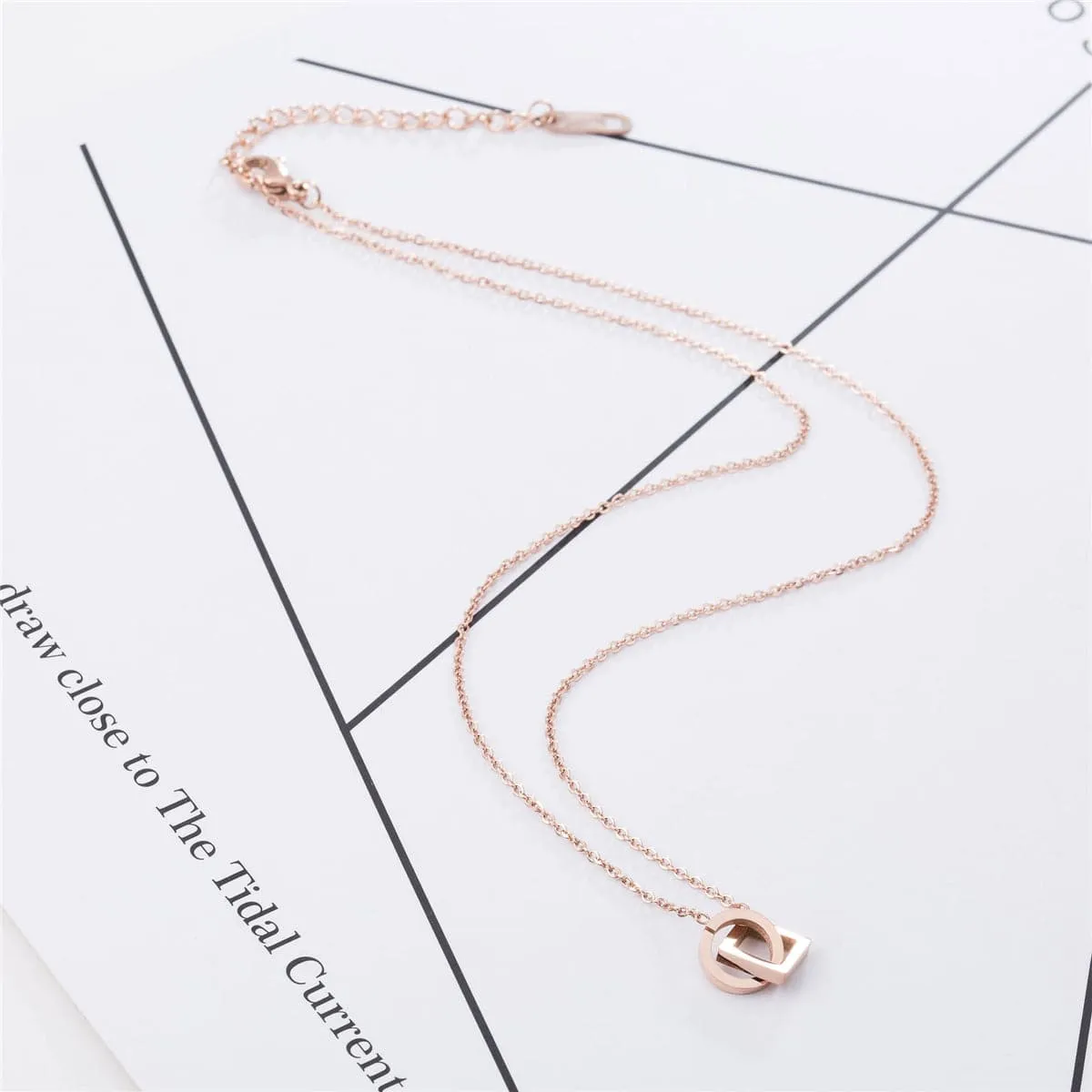 18K Rose Gold-Plated Open Ring & Square Pendant Necklace