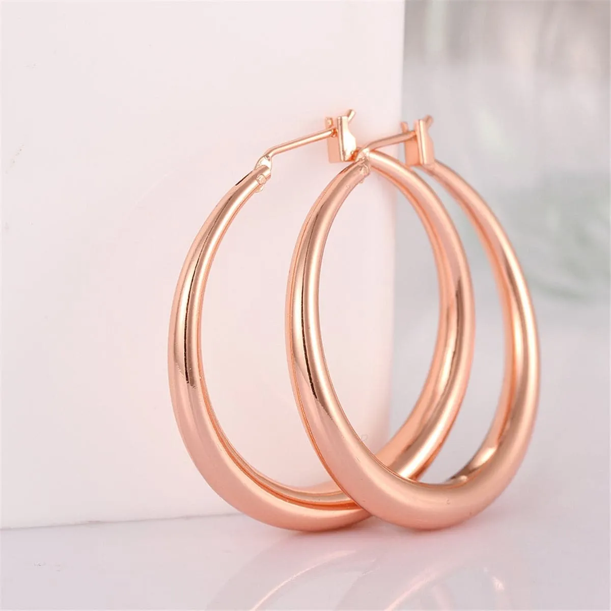 18K Rose Gold-Plated Polished Barrel Hoop Earrings