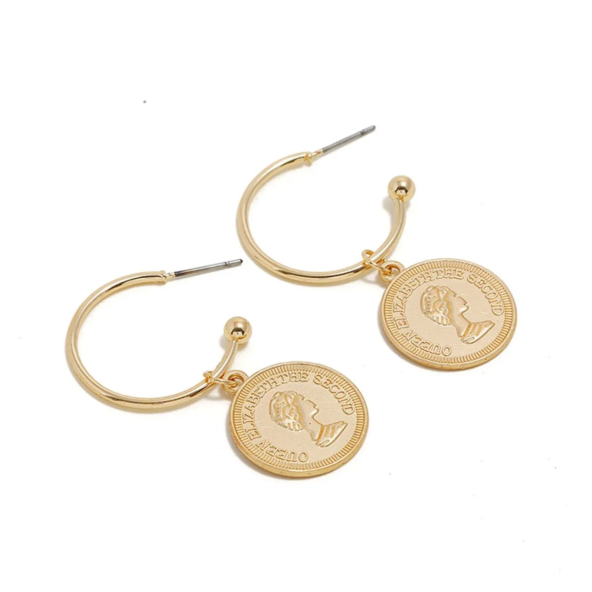 18K Rose Gold-Plated Queen Coin Drop Earrings