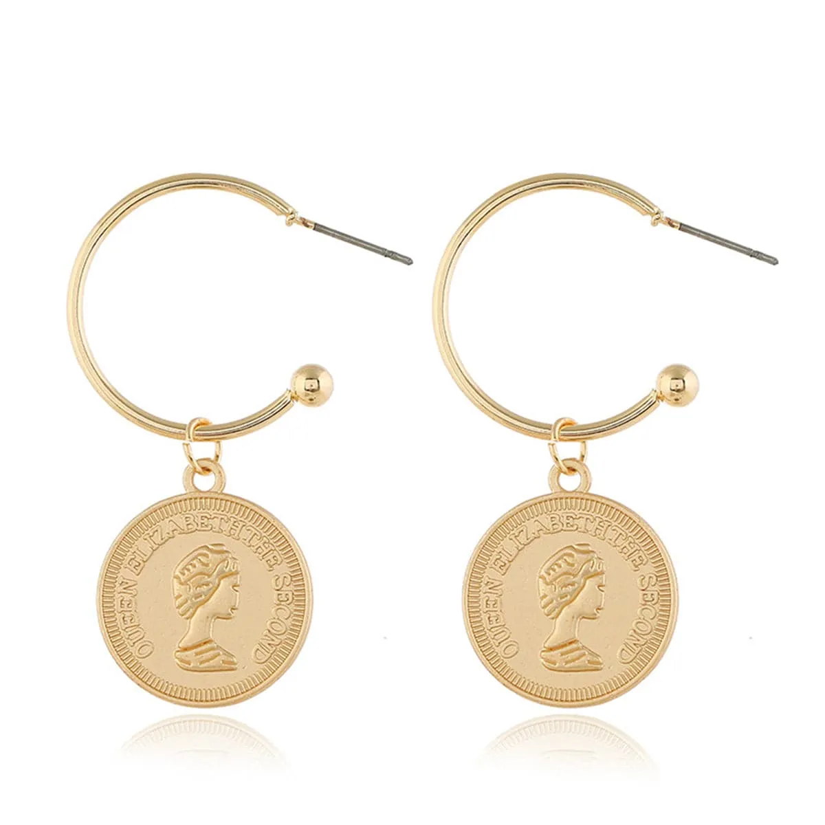 18K Rose Gold-Plated Queen Coin Drop Earrings