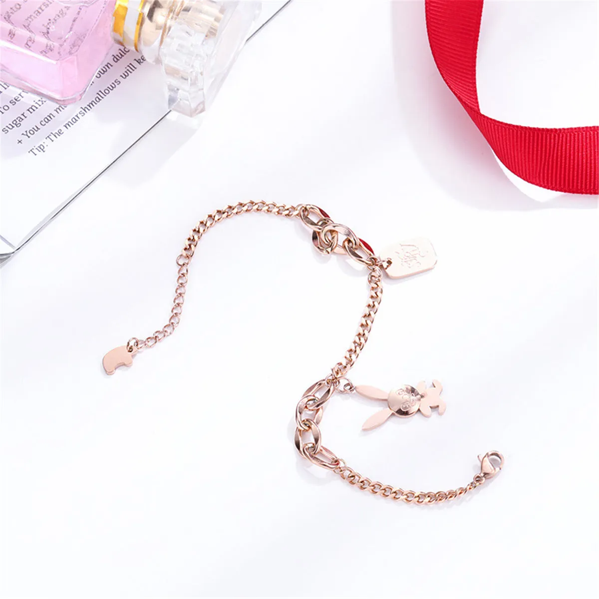18K Rose Gold-Plated Rabbit & Card Charm Bracelet