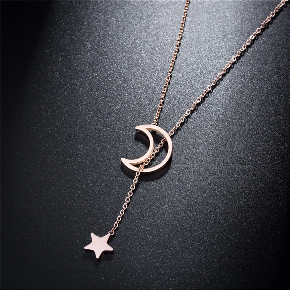 18K Rose Gold-Plated Star & Open Moon Pendant Necklace