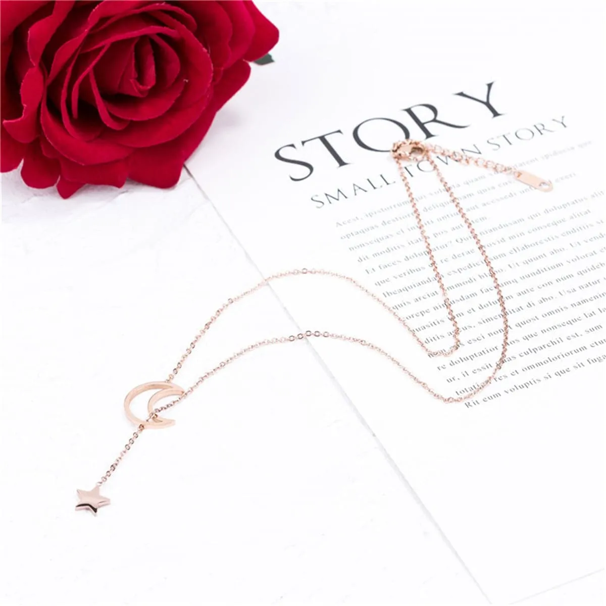 18K Rose Gold-Plated Star & Open Moon Pendant Necklace