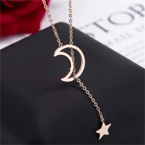 18K Rose Gold-Plated Star & Open Moon Pendant Necklace