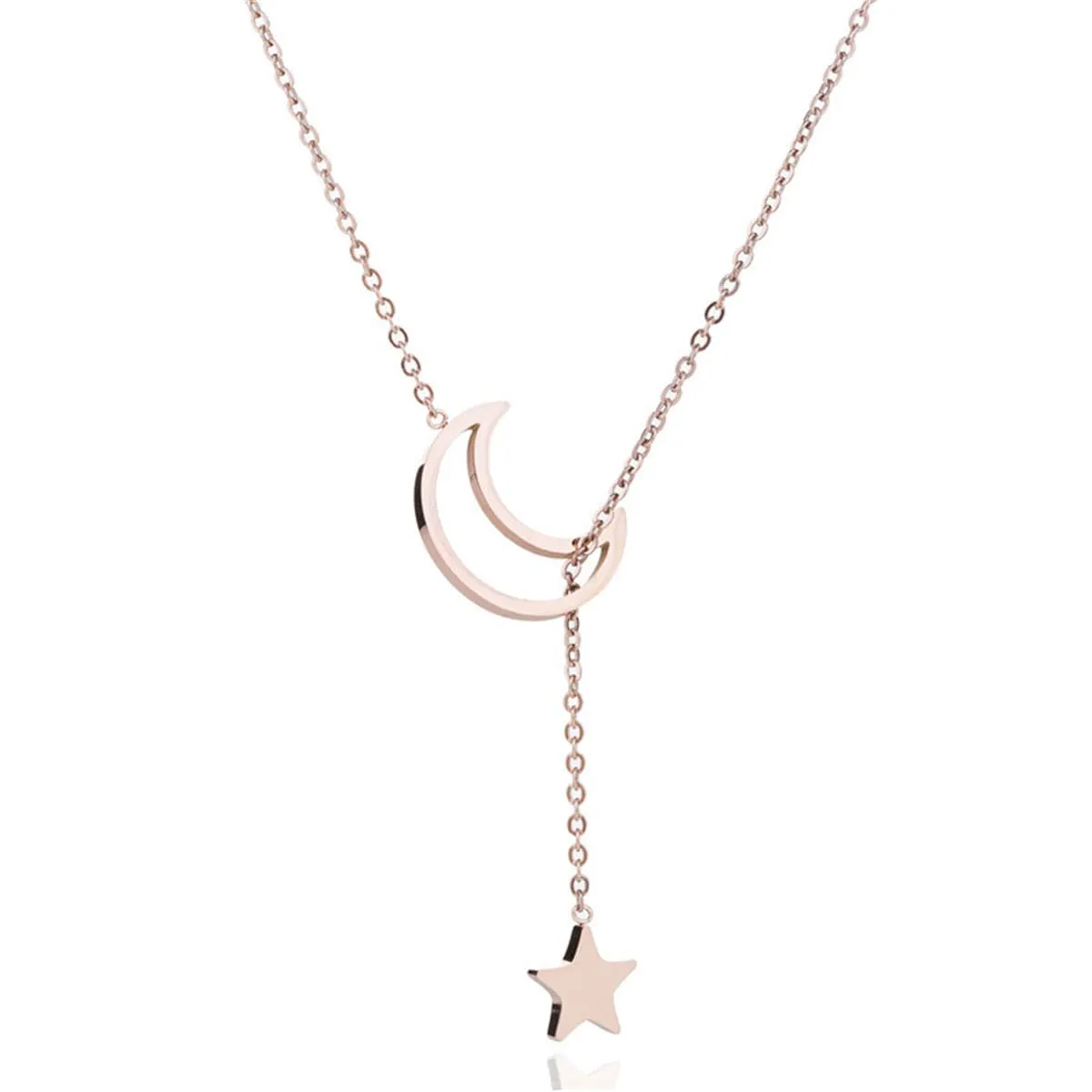 18K Rose Gold-Plated Star & Open Moon Pendant Necklace