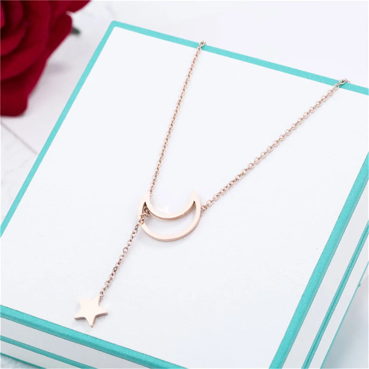 18K Rose Gold-Plated Star & Open Moon Pendant Necklace