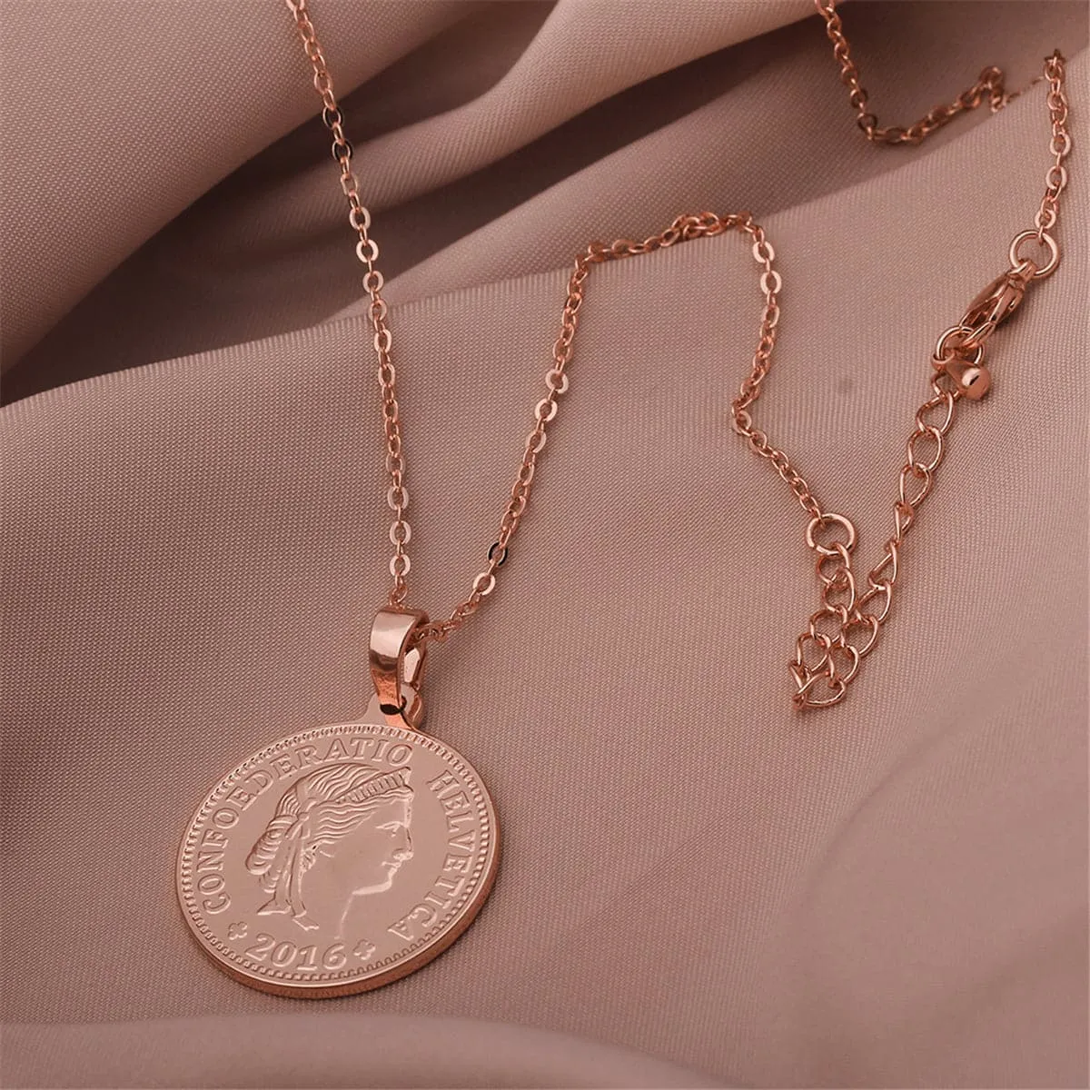 18K Rose Gold-Plated Swiss Franc Pendant Necklace