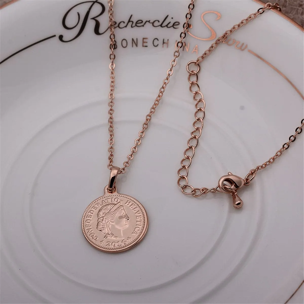 18K Rose Gold-Plated Swiss Franc Pendant Necklace