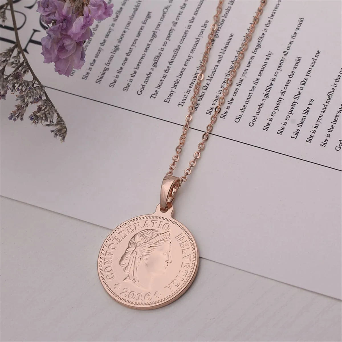 18K Rose Gold-Plated Swiss Franc Pendant Necklace